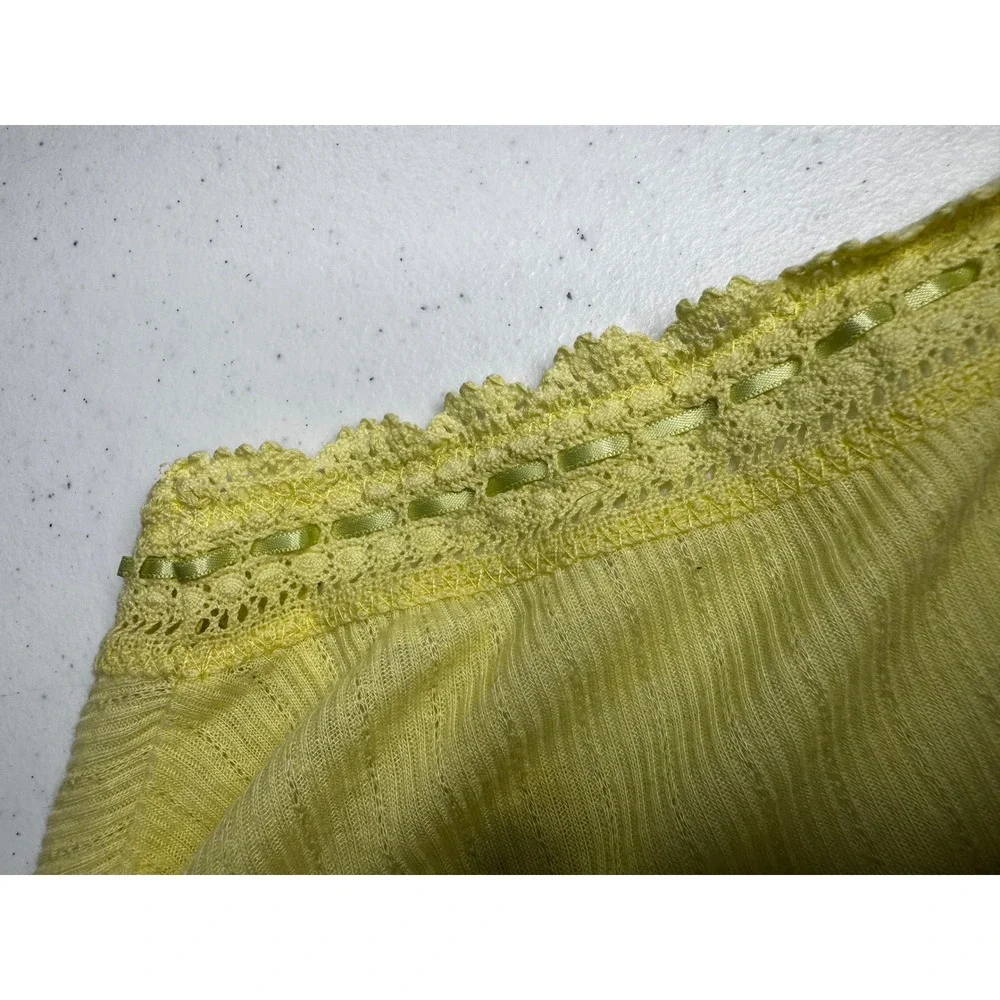 Free People Intimately Yellow Pointelle Lace Trim Ribbon Long‎ Sleeve Top Medium